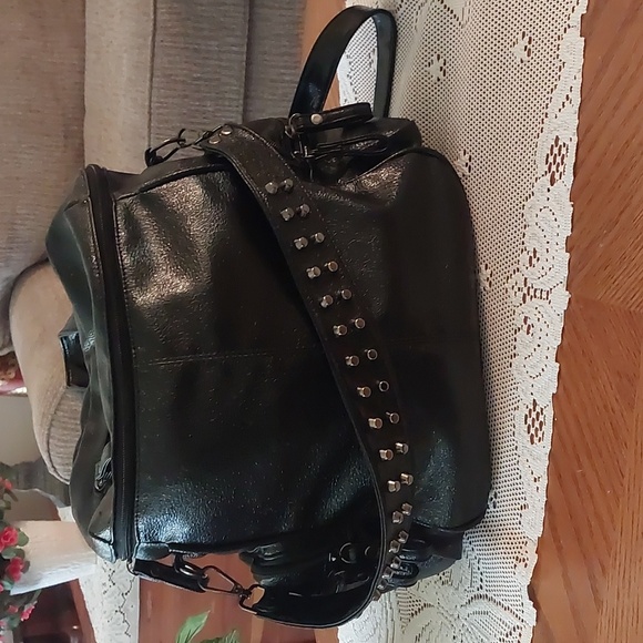 Handbags - Black Shimmer Vegan Leather Gothic Punk Rocker Slouchy Back Pack Shoulder Bag